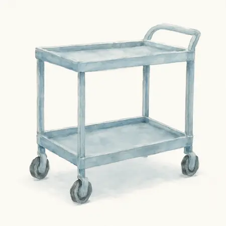Water color illustrative image of a generic 36 in. x 24 in., 2-Shelf Utility Cart, Gray