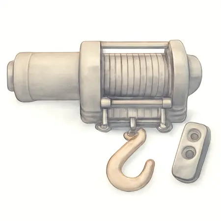 Water color illustrative image of a generic 2500 lb. ATV/Utility Winch with Wire Rope and Wireless Remote Control