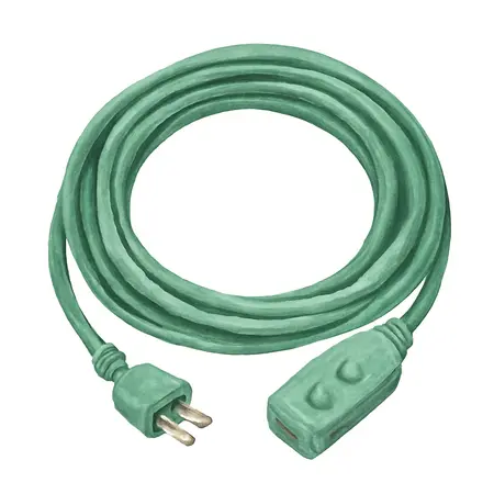 Water color illustrative image of a generic 25 ft. x 14/3 Gauge Outdoor Extension Cord, Green