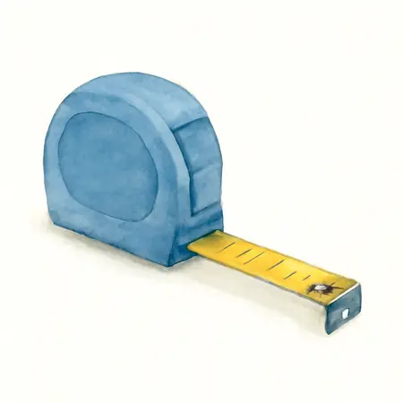 Water color illustrative image of a generic 25 ft. x 1-1/4 in. Tape Measure with Double Hook