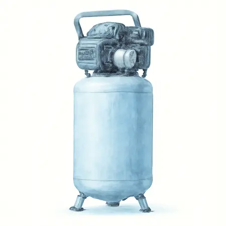 Water color illustrative image of a generic 26 Gallon  175 PSI Ultra Quiet Vertical Shop/Auto Air Compressor