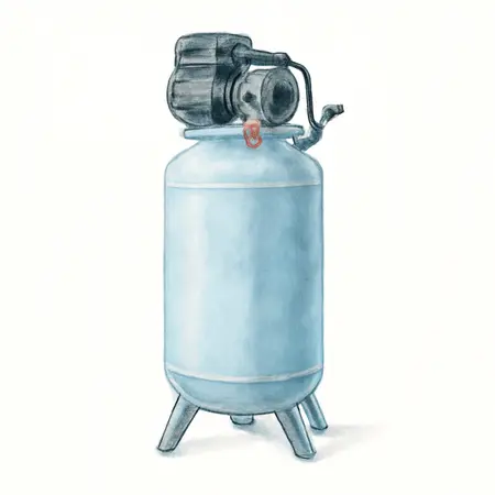 Water color illustrative image of a generic 27 Gallon  200 PSI High Performance Vertical Shop/Auto Air Compressor
