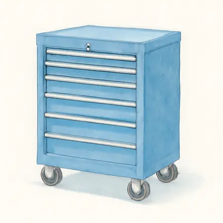 Water color illustrative image of a generic 27 in. x 22 in. Roll Cab, Series 3, Blue