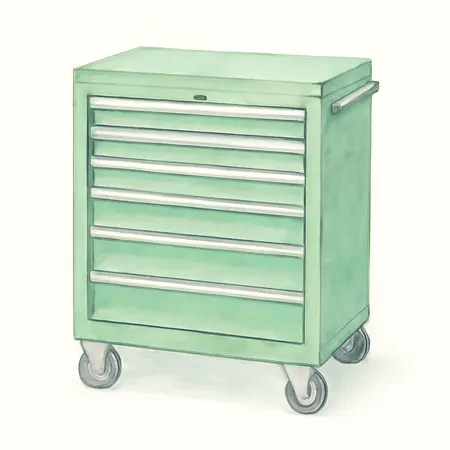 Water color illustrative image of a generic 27 in. x 22 in. Roll Cab, Series 3, Green