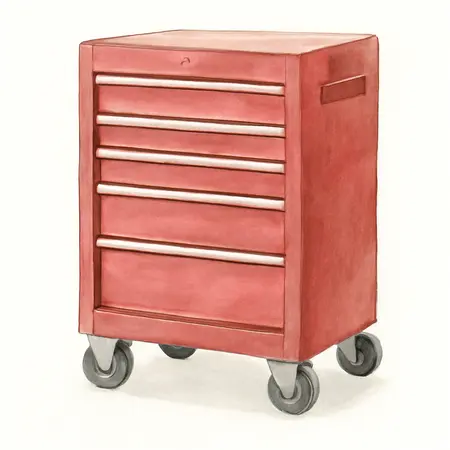 Water color illustrative image of a generic 27 in. x 22 in. Roll Cab, Series 3, Red