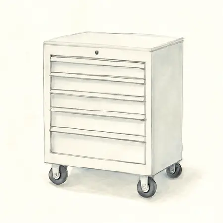 Water color illustrative image of a generic 27 in. x 22 in. Roll Cab, Series 3, White