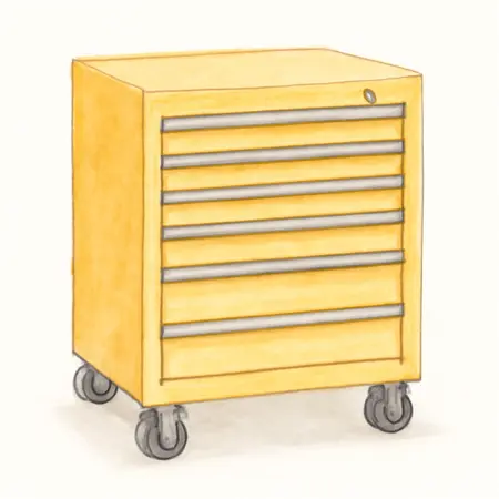 Water color illustrative image of a generic 27 in. x 22 in. Roll Cab, Series 3, Yellow