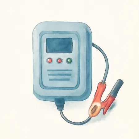 Water color illustrative image of a generic 2/8/15 Amp Automatic Microprocessor Controlled Battery Charger