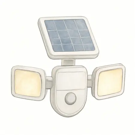 Water color illustrative image of a generic 2850 Lumen Triple Head LED Solar Security Light