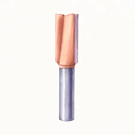 Water color illustrative image of a generic 2 Flute, 1/4 in. x 1 in. Straight Router Bit with 1/4 in. Shank