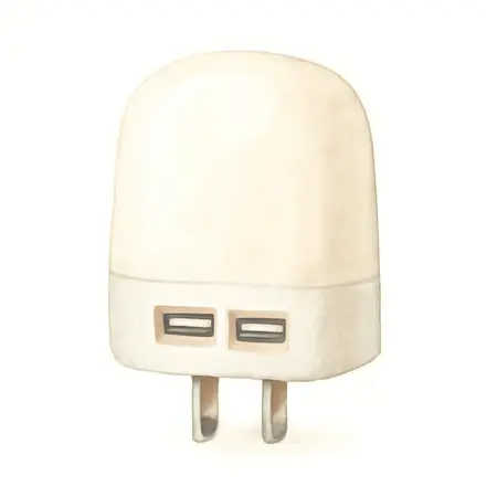 Water color illustrative image of a generic 2 USB Port Charger and Night Light