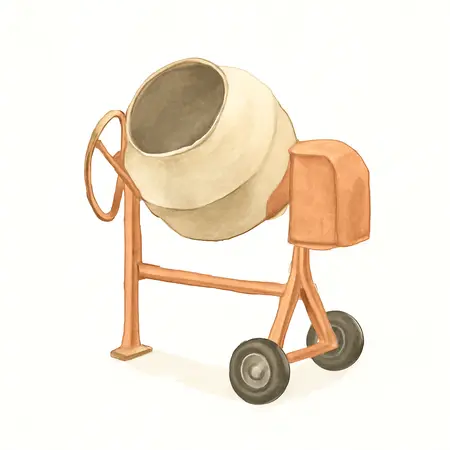 Water color illustrative image of a generic 3-1/2 Cubic Ft. Cement Mixer