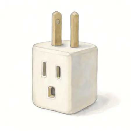 Water color illustrative image of a generic 3-Way Grounded Adapter