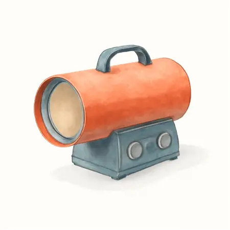 Water color illustrative image of a generic 30,000 - 60,000 BTU Forced Air Propane Portable Heater