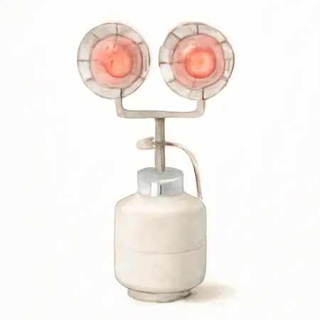 Water color illustrative image of a generic 30,000 BTU Dual-Head Tank Top Propane Heater