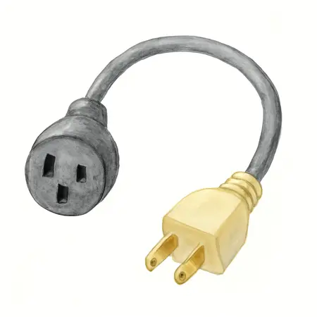 Water color illustrative image of a generic 30 Amp Female to 15 Amp Male RV Pigtail Power Adapter