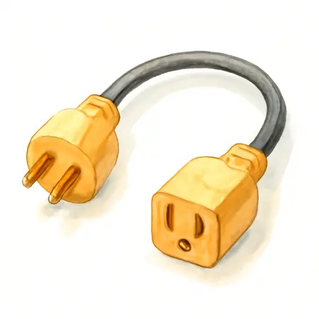 Water color illustrative image of a generic 30 Amp Male to 15 Amp Female RV Pigtail Power Adapter