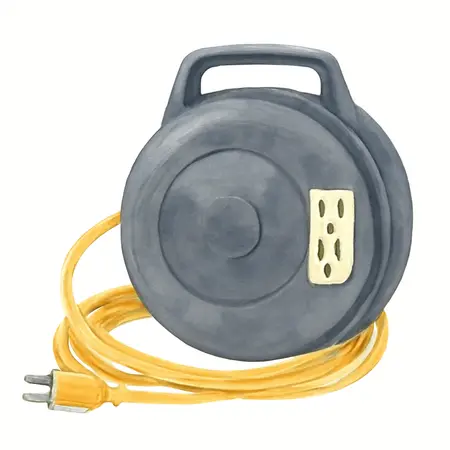 Water color illustrative image of a generic 30 ft. x 16/3 Gauge Retractable Cord Reel with Triple Tap, Black