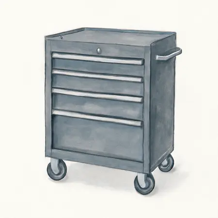 Water color illustrative image of a generic U.S. GENERAL 30 in. 4-Drawer Tech Cart, Series 3, Black