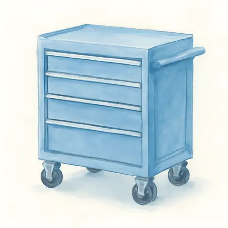 Water color illustrative image of a generic U.S. GENERAL 30 in. 4-Drawer Tech Cart, Series 3, Blue