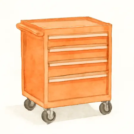 Water color illustrative image of a generic U.S. GENERAL 30 in. 4-Drawer Tech Cart, Series 3, Orange