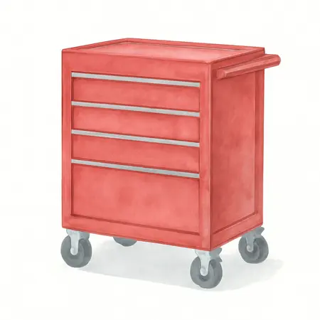 Water color illustrative image of a generic U.S. GENERAL 30 in. 4-Drawer Tech Cart, Series 3, Red