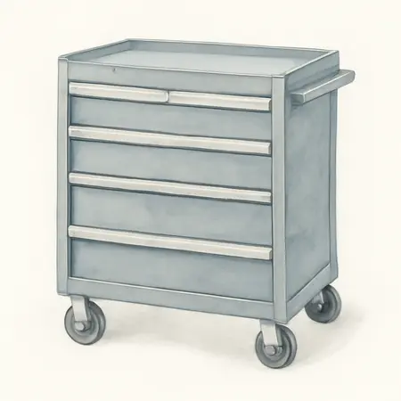 Water color illustrative image of a generic U.S. GENERAL 30 in. 4-Drawer Tech Cart, Series 3, Slate Gray