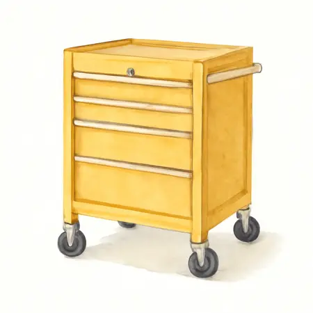 Water color illustrative image of a generic U.S. GENERAL 30 in. 4-Drawer Tech Cart, Series 3, Yellow