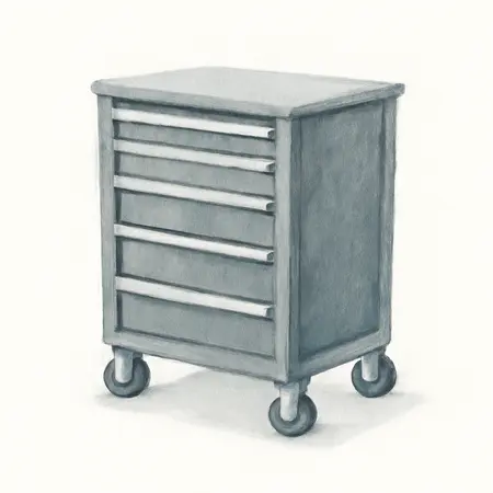 Water color illustrative image of a generic U.S. GENERAL 30 in., 5-Drawer Mechanics Cart, Black