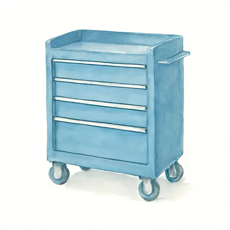 Water color illustrative image of a generic U.S. GENERAL 30 in., 5-Drawer Mechanics Cart, Blue