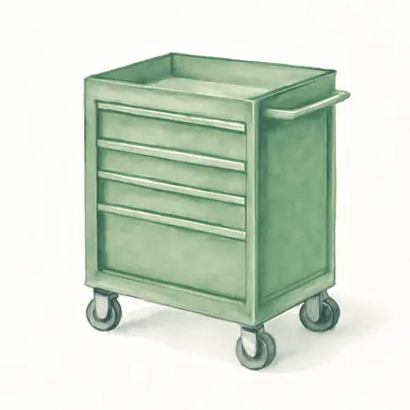 Water color illustrative image of a generic U.S. GENERAL 30 in., 5-Drawer Mechanics Cart, Green