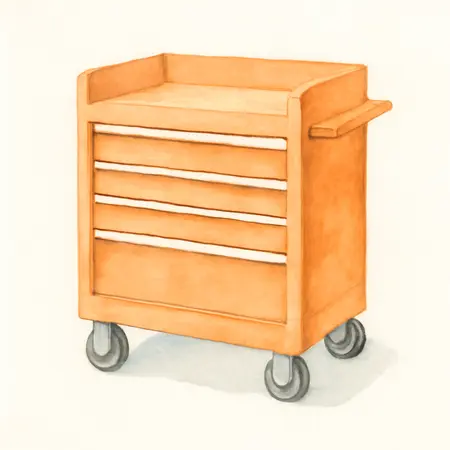 Water color illustrative image of a generic U.S. GENERAL 30 in., 5-Drawer Mechanics Cart, Orange