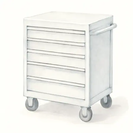 Water color illustrative image of a generic U.S. GENERAL 30 in., 5-Drawer Mechanics Cart, White