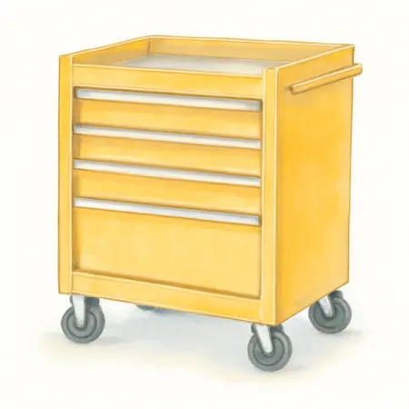 Water color illustrative image of a generic U.S. GENERAL 30 in., 5-Drawer Mechanics Cart, Yellow