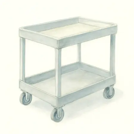 Water color illustrative image of a generic 30 in. x 16 in. Industrial Polypropylene Service Cart