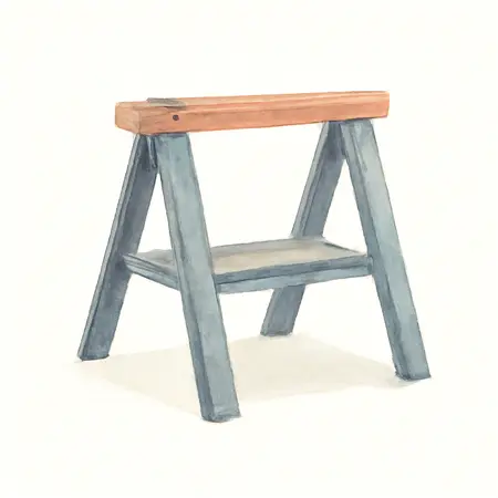 Water color illustrative image of a generic 32 in. Polypropylene Folding Sawhorse with Bar Clamp, 500 lb. Capacity