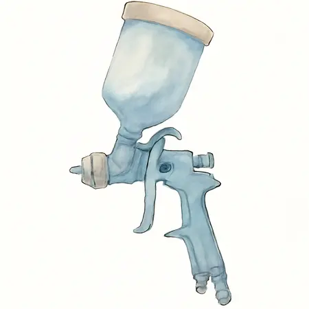 Water color illustrative image of a generic 32 oz.  Professional HTE Compliant Siphon Air Spray Gun