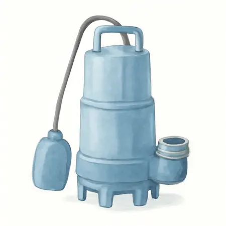 Water color illustrative image of a generic 3/4 HP Submersible Sewage Pump with Tether Switch