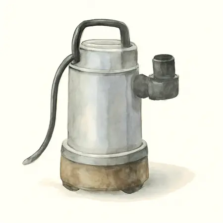 Water color illustrative image of a generic 3/4 HP Submersible Utility Pump Stainless Steel Construction 4400 GPH
