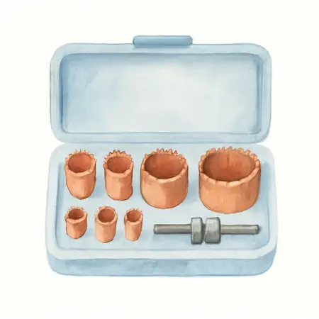 Water color illustrative image of a generic 3/4 in. - 1-1/2 in. Bi-Metal Hole Saw Set, 9 Piece