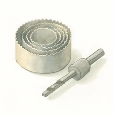 Water color illustrative image of a generic 3/4 in. - 5 in. Carbon Steel Hole Saw Set, 18 Pc.