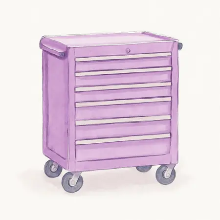 Water color illustrative image of a generic U.S. GENERAL 34 in. x 23 in., 6-Drawer, Full-Bank Service Cart, Purple