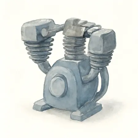 Water color illustrative image of a generic 3.7 HP V-Style Single Stage Cast Iron Air Compressor Pump