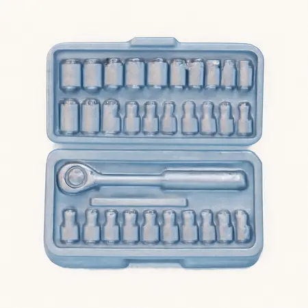 Water color illustrative image of a generic 3/8 in., 1/4 in. Drive SAE & Metric Socket Set, 40 Piece