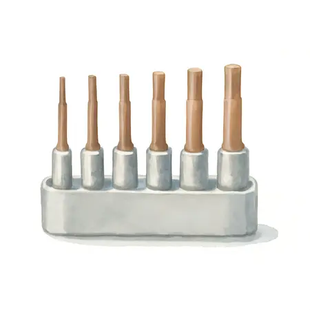 Water color illustrative image of a generic 3/8 in. Drive Metric Long Reach Hex Bit Socket Set, 7 Piece