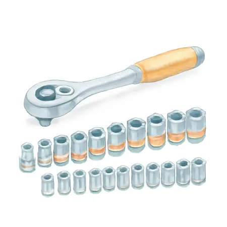 Water color illustrative image of a generic 3/8 in. Drive SAE & Metric High Visibility Socket Set, 35 Pc.