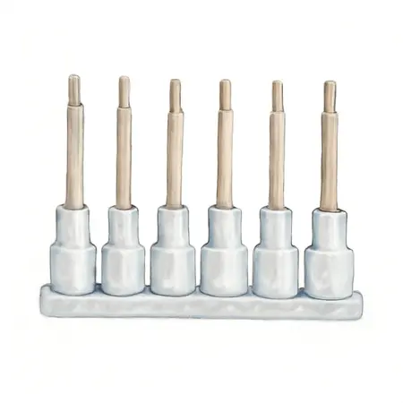 Water color illustrative image of a generic 3/8 in. Drive SAE Long Reach Hex Bit Socket Set, 7 Piece