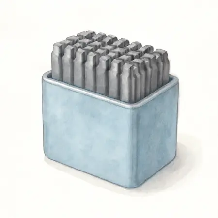 Water color illustrative image of a generic 3/8 in. Steel Letter/Number Stamping Set, 36 Pc.
