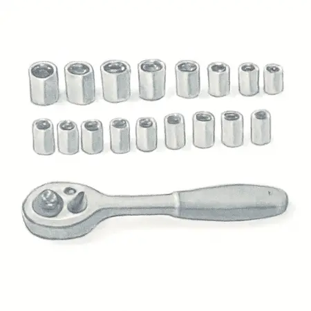 Water color illustrative image of a generic 3/8 in. Drive SAE and Metric Modular General Service Socket Set, 54-Piece