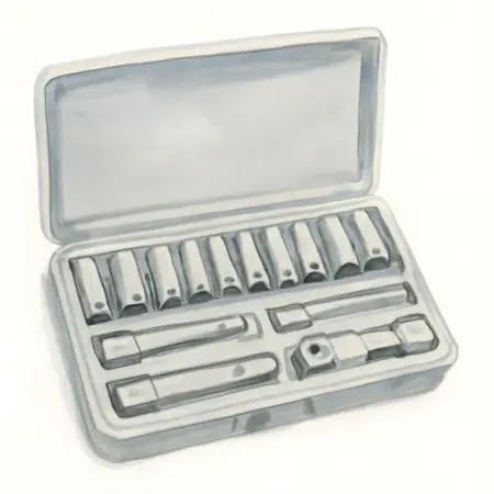 Water color illustrative image of a generic 3/8 in. Drive SAE and Metric Spark Plug Socket Set, 14-Piece